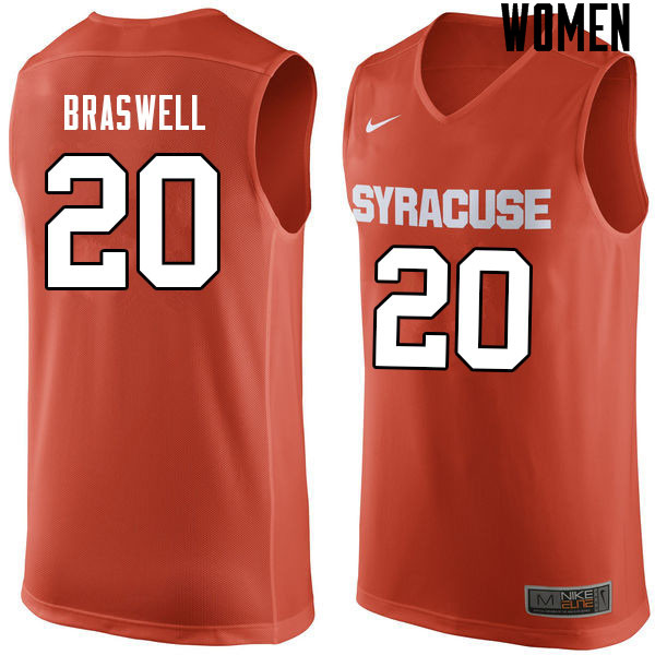 Women #20 Robert Braswell Syracuse Orange College Basketball Jerseys Sale-Orange